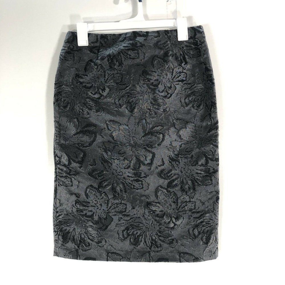Kenar Skirt Ladies 2 Shiny Black Brocade Taffeta Pencil Style Lined Slit